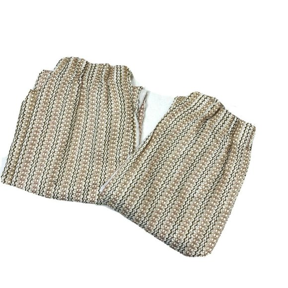 2 Vintage 1970s Pinch Pleat Curtains Drapes Panels Brown Beige Woven Chevron - Picture 2 of 8